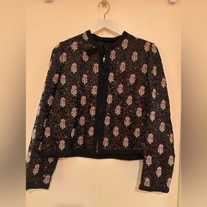 Black Sequin Floral Women's Blazer